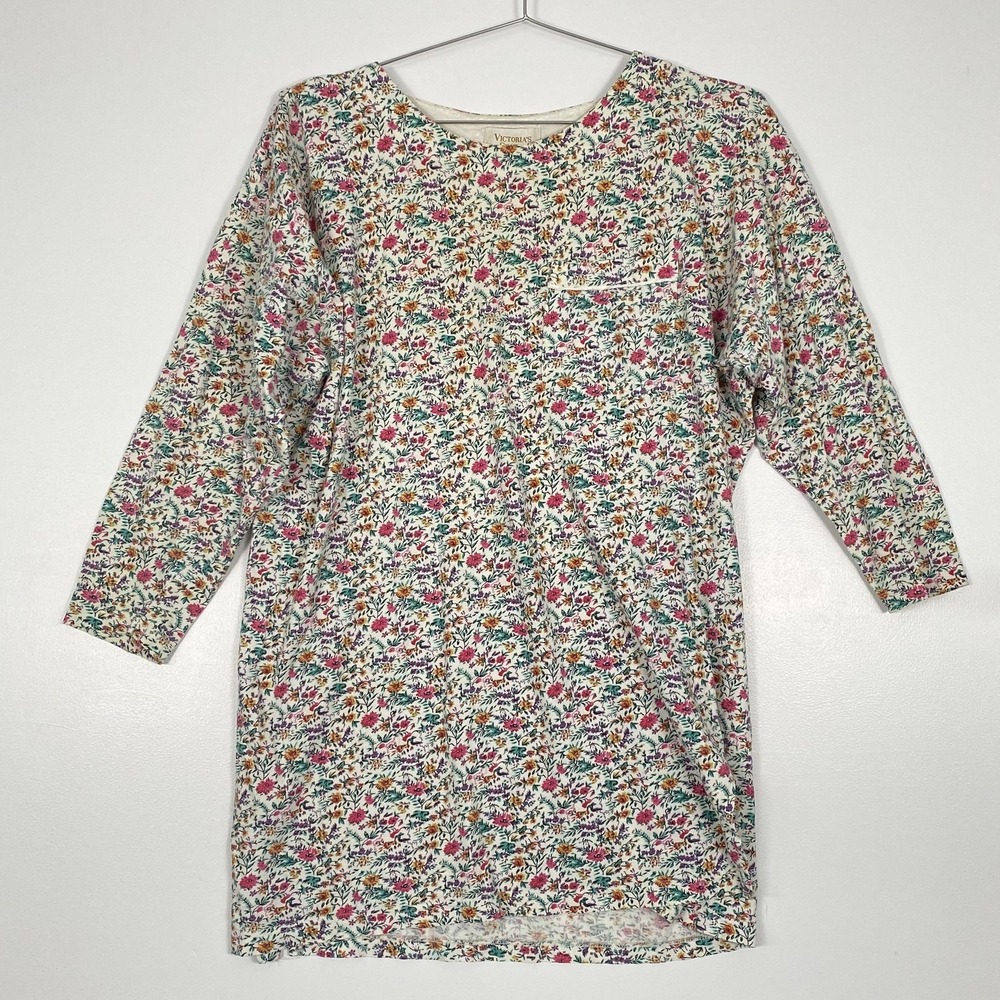 Victorias Secret Sleepshirt Womens Medium Floral 3/4‎ Sleeve Cotton Sleepwear